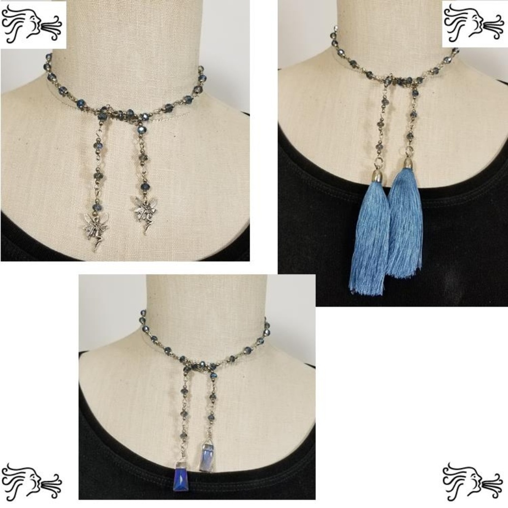 Blue Crystal Chain Silver Necklace